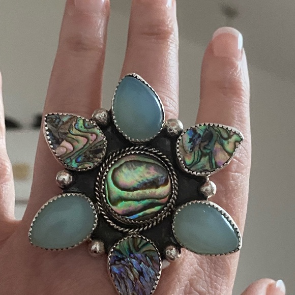 Native M&S statement CJ butler green onyx abalone sterling ring - Picture 2 of 6